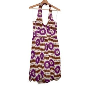 Trina Turk Ikat Geometric Print Halter Women's Cotton Dress Size 6